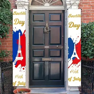 Eiffel Tower and French Flag Door Decor, 30x180cm, Indoor Outdoor Home Decoration, Festive Hanging Flags, Party Supplies