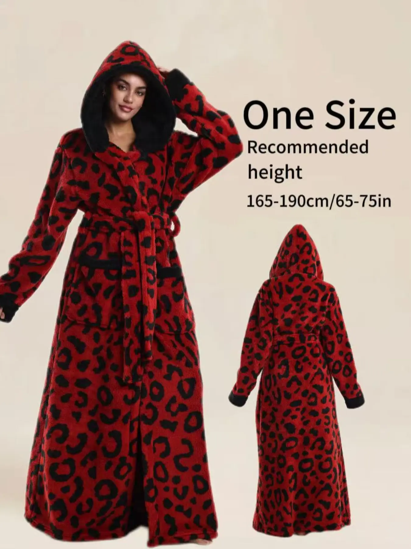 Mystic Leopard Print Long Elegant Casual Bathrobe, Hooded Pocket, Soft Comfortable, Unisex Home Sleepwear, Long Sleeve