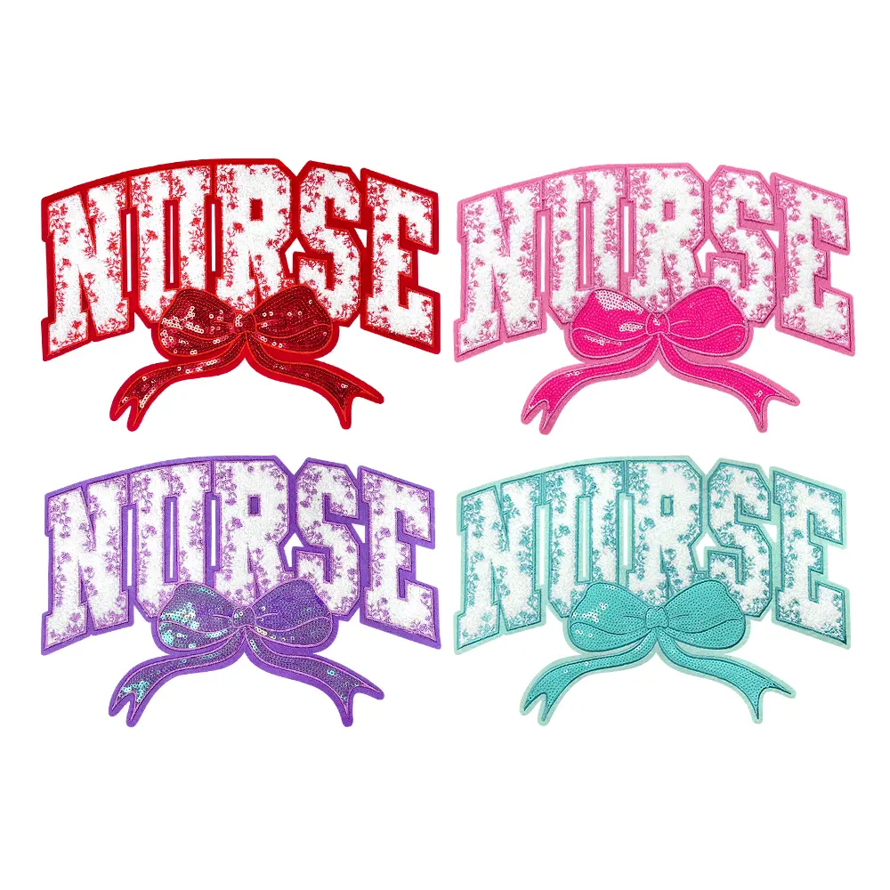 10.8 Inch Multi-Color NURSE Sequin Bowknot DIY Embroidery Patch Stickers | Trendy Fashion Decor for TikTok USA Shop patch