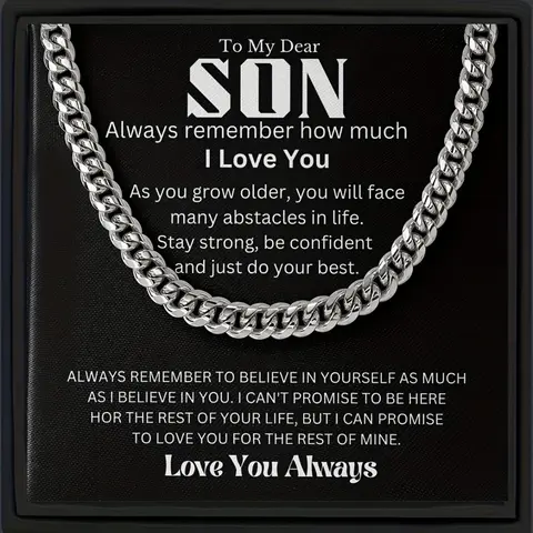 Men's Chain Necklace with Gift Card & Gift Box, 1 Count Fashion Y2k Style Stainless Steel Necklace, Cuban Link Design, Hip-hop Punk Rock Chain Gift for Son, Diamond Cut Chain, Cuban Link Chain