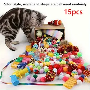 15-Piece Random Mix Cat Toys Set, Multiple Styles, Cats Love Them, Daily New Experience, Suitable for One or More Cats
