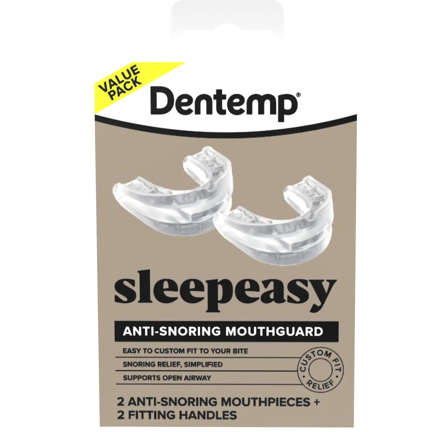 Dentemp SleepEasyValue Pack (2 Mouthpieces + Fitting Handles) – Custom Boil-and-Bite Fit, Opens Airway to Reduce Snoring – Comfortable, Easy-Breathing Design