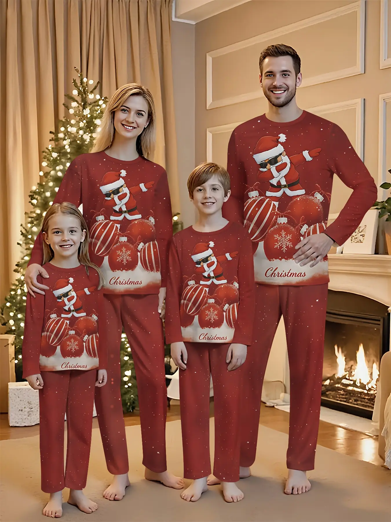 Christmas Practical family outfit for multiple occasions Family party crew neck long sleeve set Christmas party set Family set Fashionable parent-child outfit, holiday family gathering, outdoor activities,  parent-child set, seasonal outfit