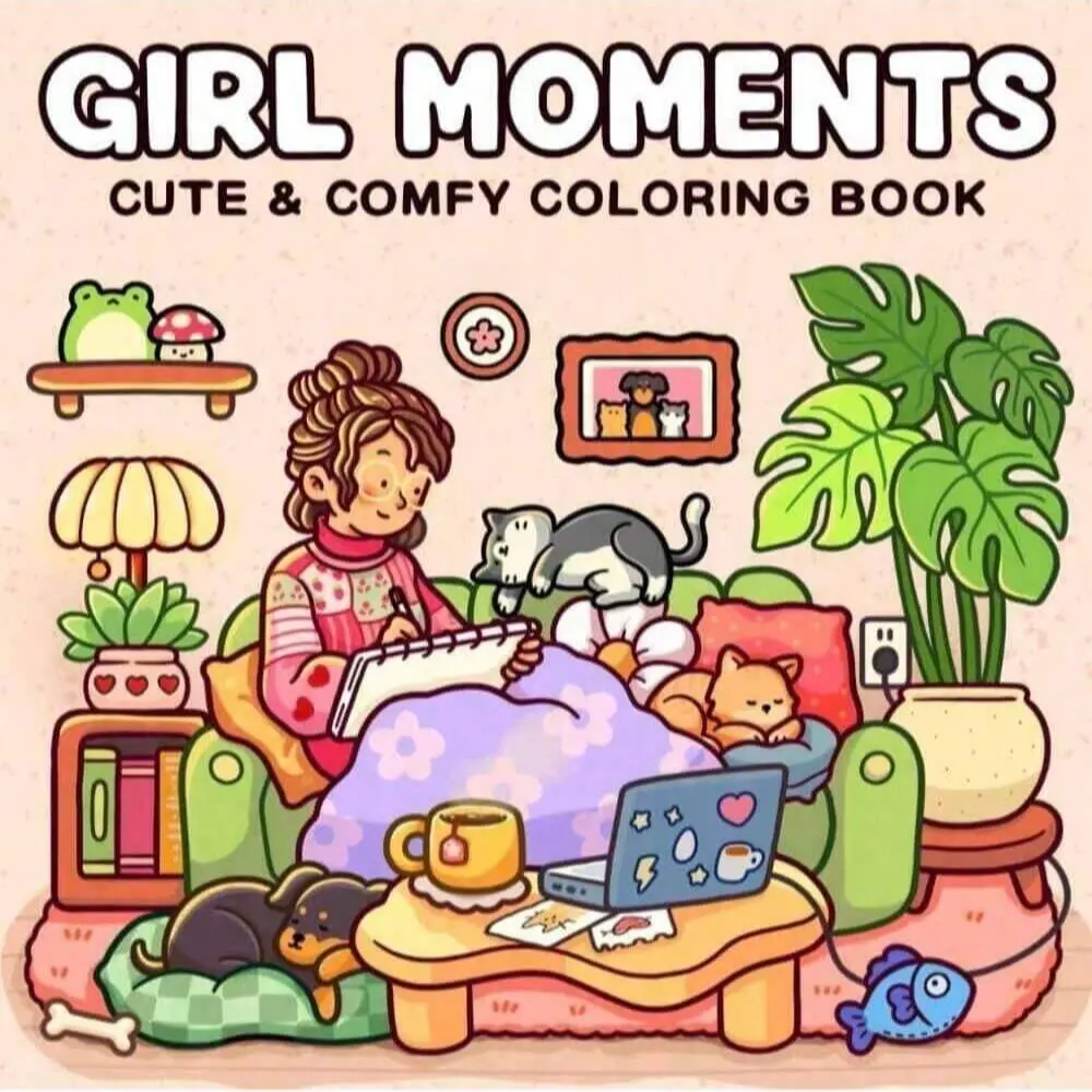 Hand drawn must-have 1pc Girl Moments cute fun coloring book For Adults And Kids, Coloring Book For Stress Relief, Relaxation, Enjoyment, Bold And Easy, Simple And Big Designs For Relaxat, Christmas gift