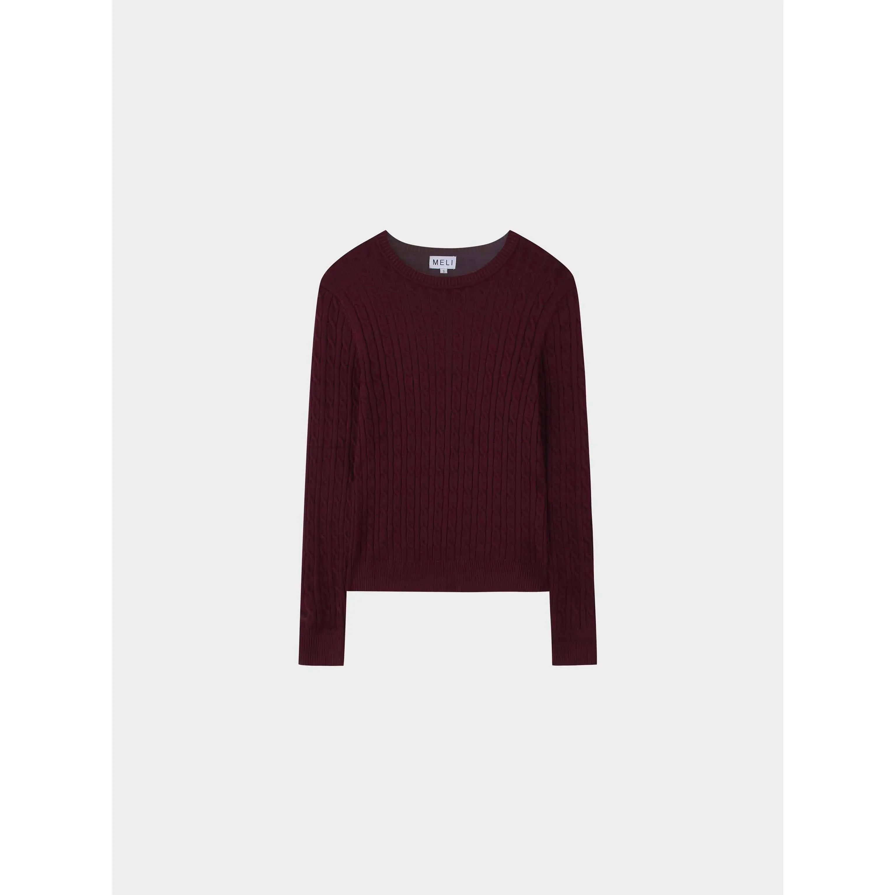 Knit Cable Sweater-Burgundy