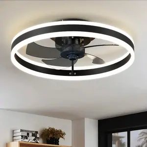Modern Ceiling Fan with Light and Remote 19.7 Inch Low Profile Flush Mount 6 Speeds 3-Color Dimmable LED Reversible Airflow for Bedroom
