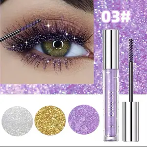 Violet Glitter Lash Mascara - Thick Shiny Eyelash, Waterproof, Fast Dry, Sequins, Black, Cosmetic
