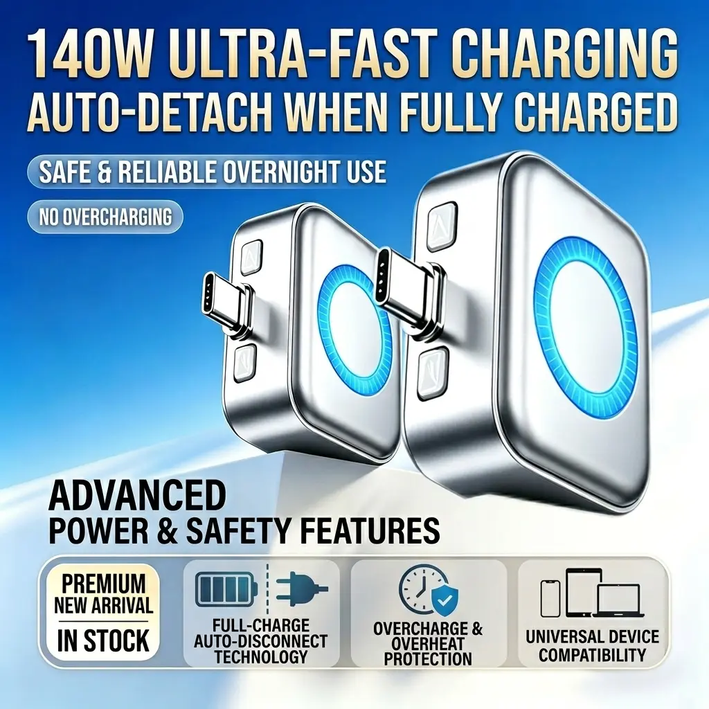 Overnight Safe Charging Protector Plug, 140W Smart Auto Stop Power Adapter, Intelligent Full Battery Auto Disconnect Technology for USB-C Cellphone and Laptop Devices