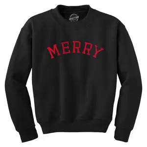 Merry Crewneck Sweatshirt Funny Cute Xmas Spirit Cheer Lovers Longsleeve Funny Sweater Christmas Crew Neck Novelty Sweatshirts for Men Black -