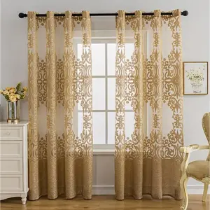 Elegant European Blackout Curtains Window Sheer With Gold Valance For Villa Living Room