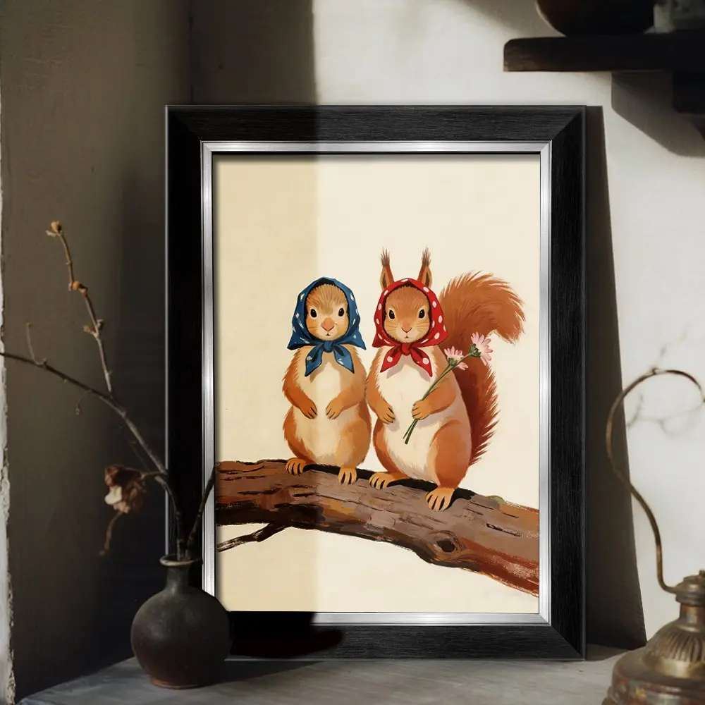 Minimalist European Wall-Mounted Picture Frame, Sizes 8x12/12x16/16x22 Inches, Cute Squirrel Design, Indoor Decor, No Model