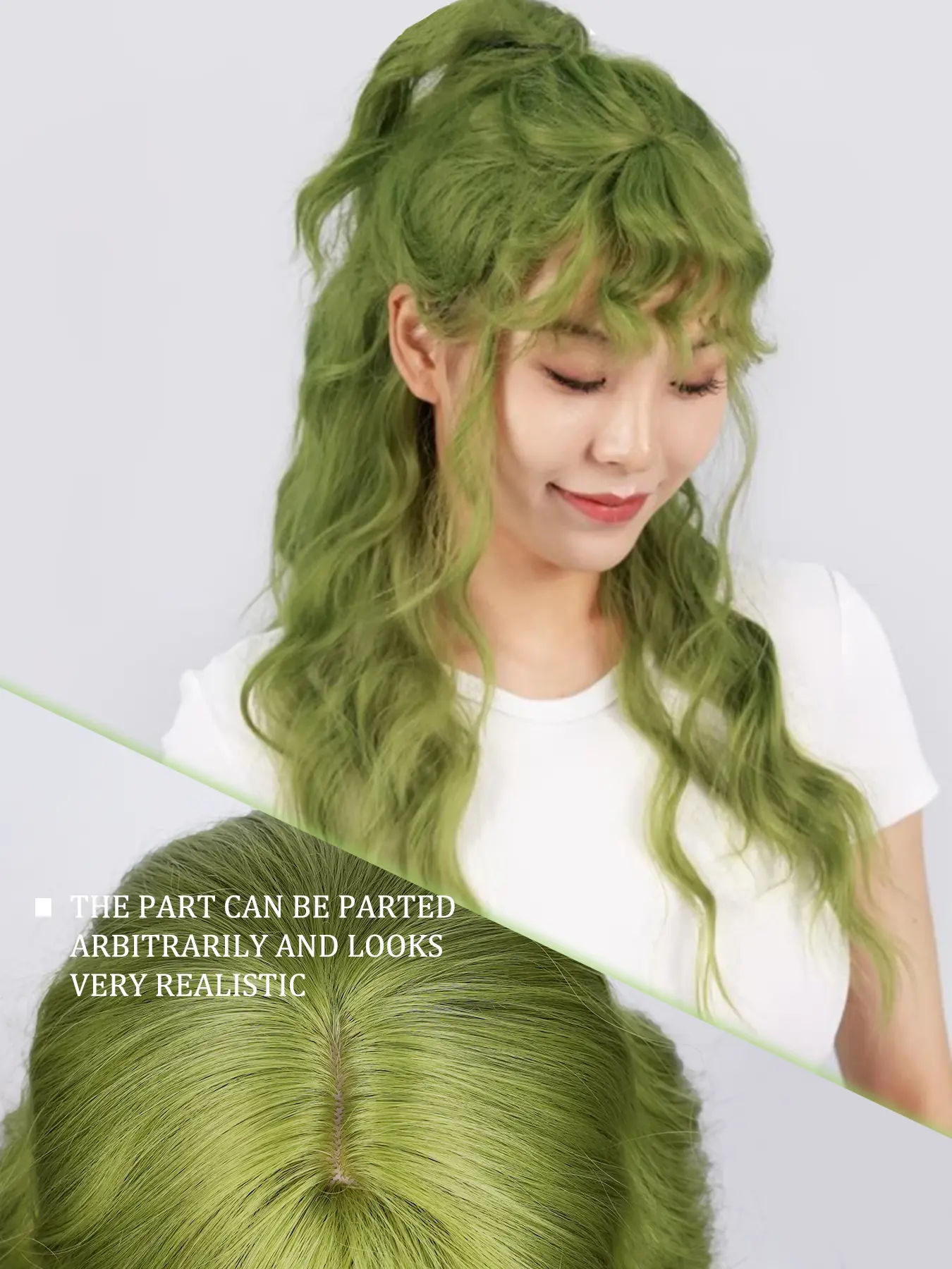 High Quality  GREEN long CURLY Wig w/ bangs Green Wig with Bangs Soft Long Wavy Wigs for Women Curly  main image 3