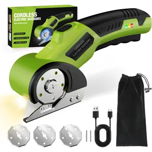 Cordless Electric ,4V Rechargeable Cardboard  Heavy Duty Scissor with Safety Lock & LED Light for Box Carpet Plastic Fabric(Green)