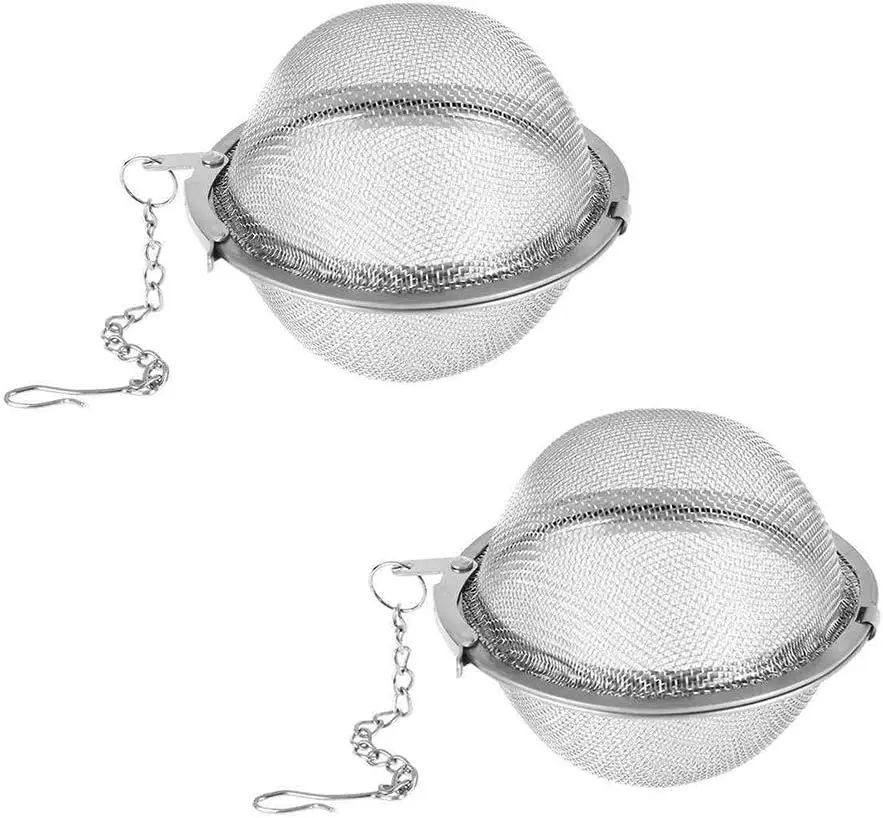 2Pcs Premium Mesh Tea Infuser - Kitchen Tea Strainer with Extended Chain Hook for Loose Leaf Brewing, Spices & Seasonings