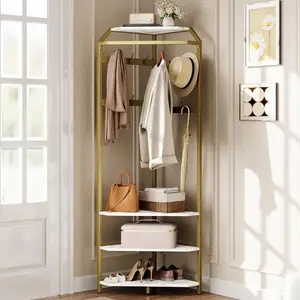 Corner Coat Rack With Shoe Bench Entryway, Corner Hall Tree With 6 Double Hooks, Clothes Rack With Storage Hall Tree Living Room Furniture Modern Organizer