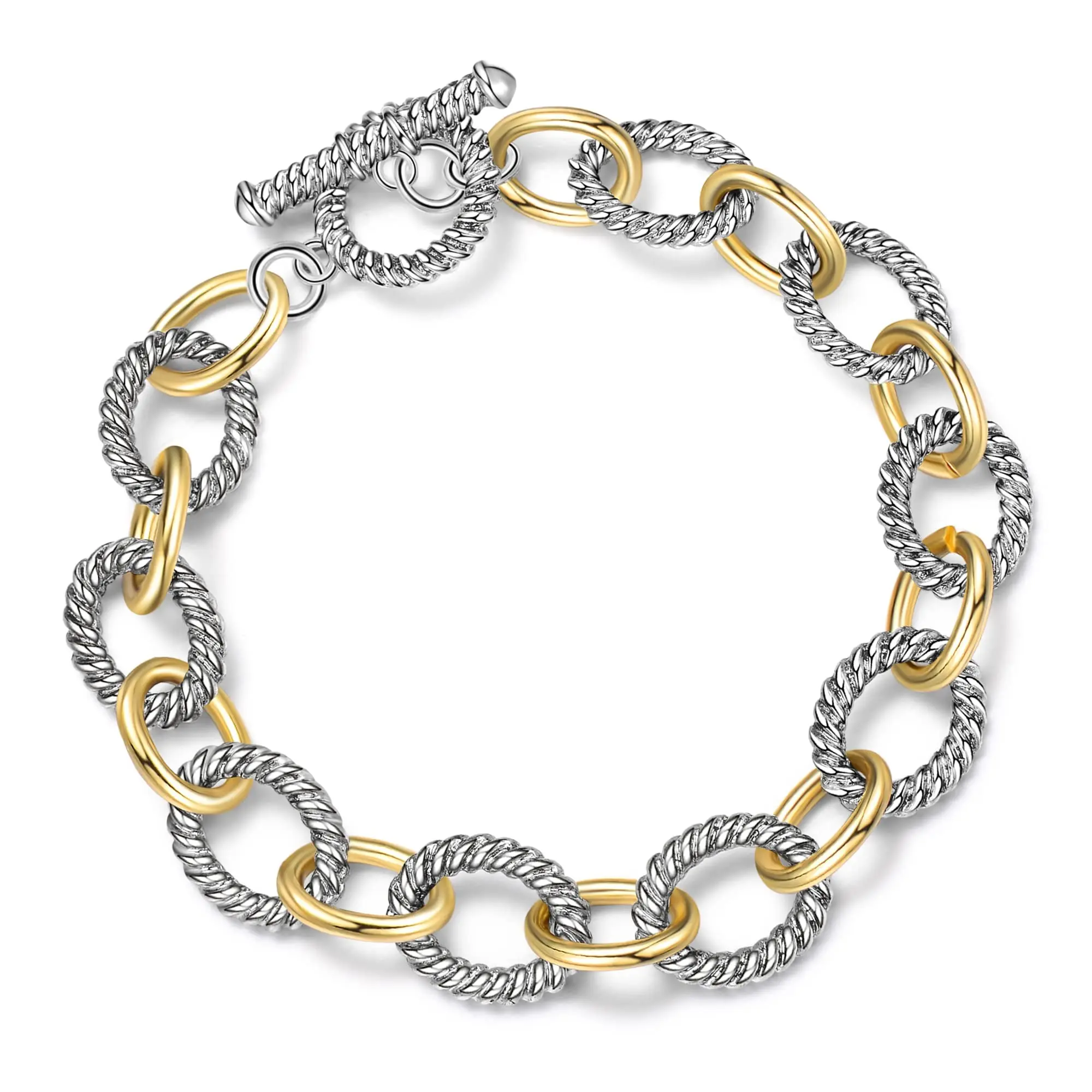 Mytys Two-Tone Design Wire Twists Cable Bracelet Braided Bangle Circle Chain Link Stylish Jewelry Gift For Women &Girls Jewellery