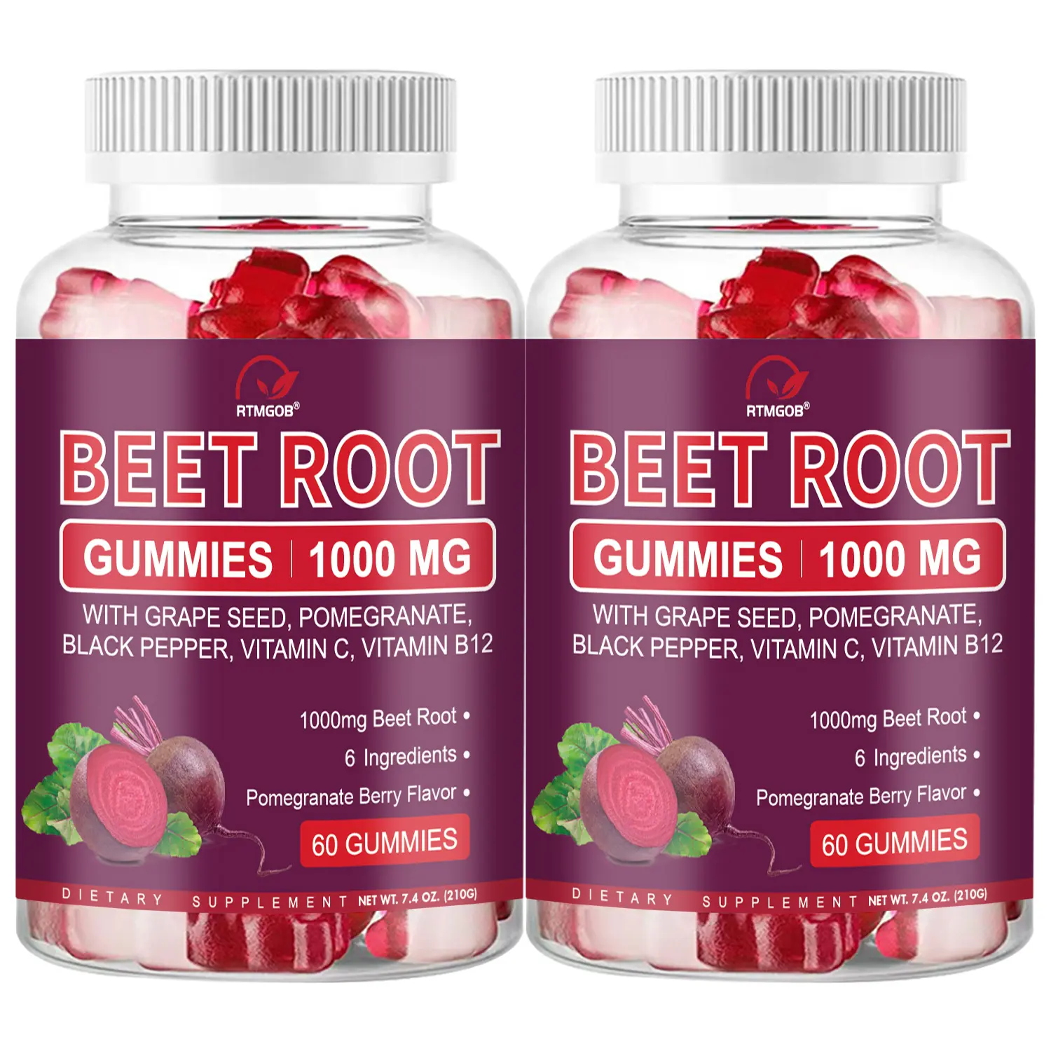 [NEW] RTMGOB 2 Pack Beet Root Gummies 1000mg, 120 Count, Pomegranate Berry Flavor with Grape Seed Extract, Vitamin C & B12, Beetroot Supplement for Daily Wellness, Antioxidant Support & Active Lifestyle l-arginine maca