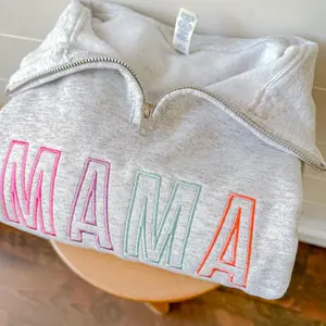Custom Mama Embroidered Quarter Zip Sweatshirt, Mama Quarter Zip Sweater, Nana Embroidered Shirt, Mom Quarter Zip Sweatshirt