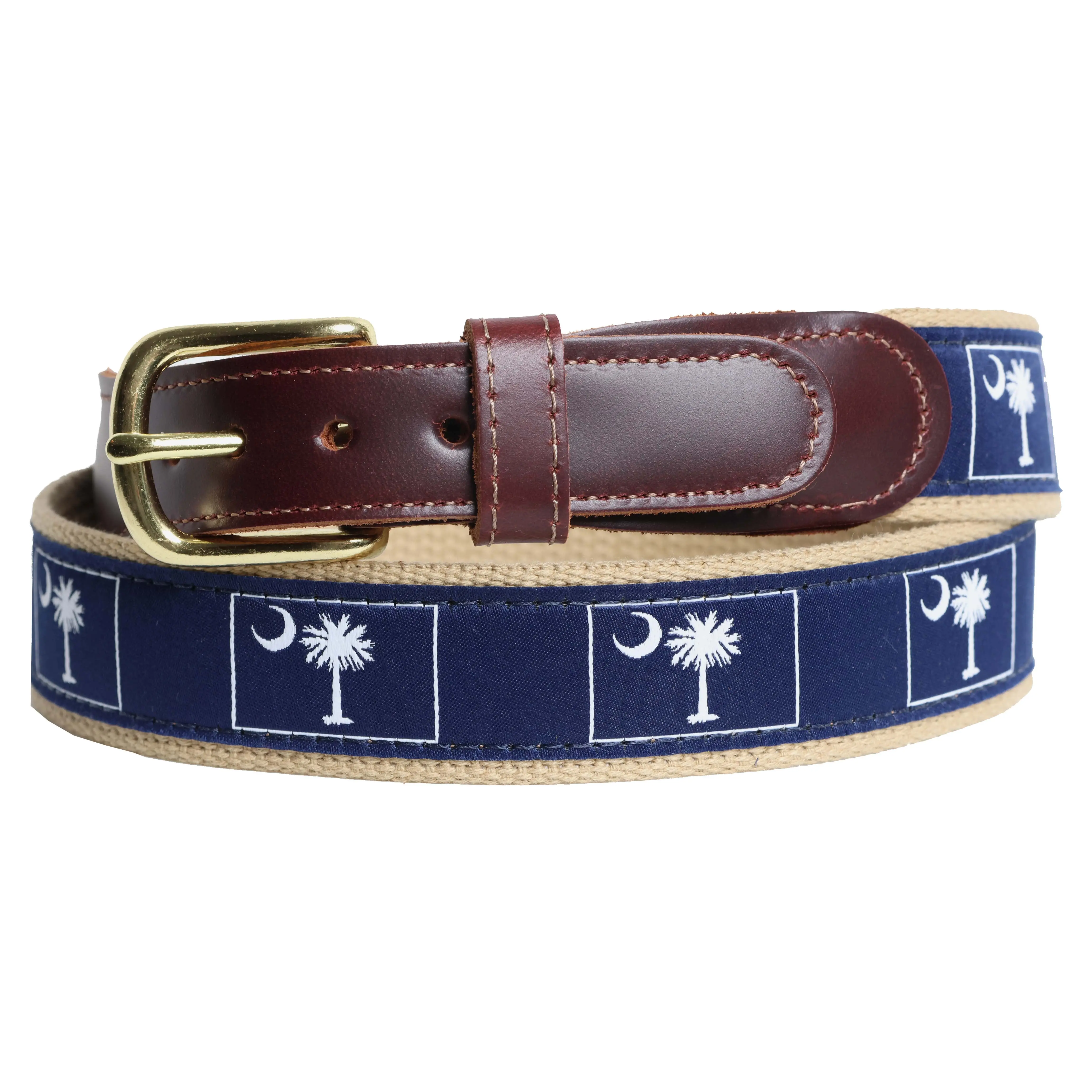 SoliVisk Palmetto Moon South Carolina State Flag Leather Tab Belt  Made in USA