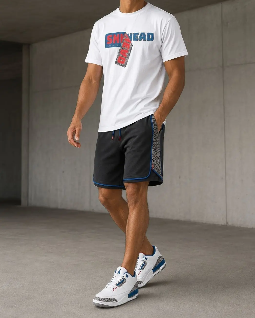 SNKHEAD DEAD Graphic T-Shirt & Shorts Set – Air Jordan 3 “True Blue”