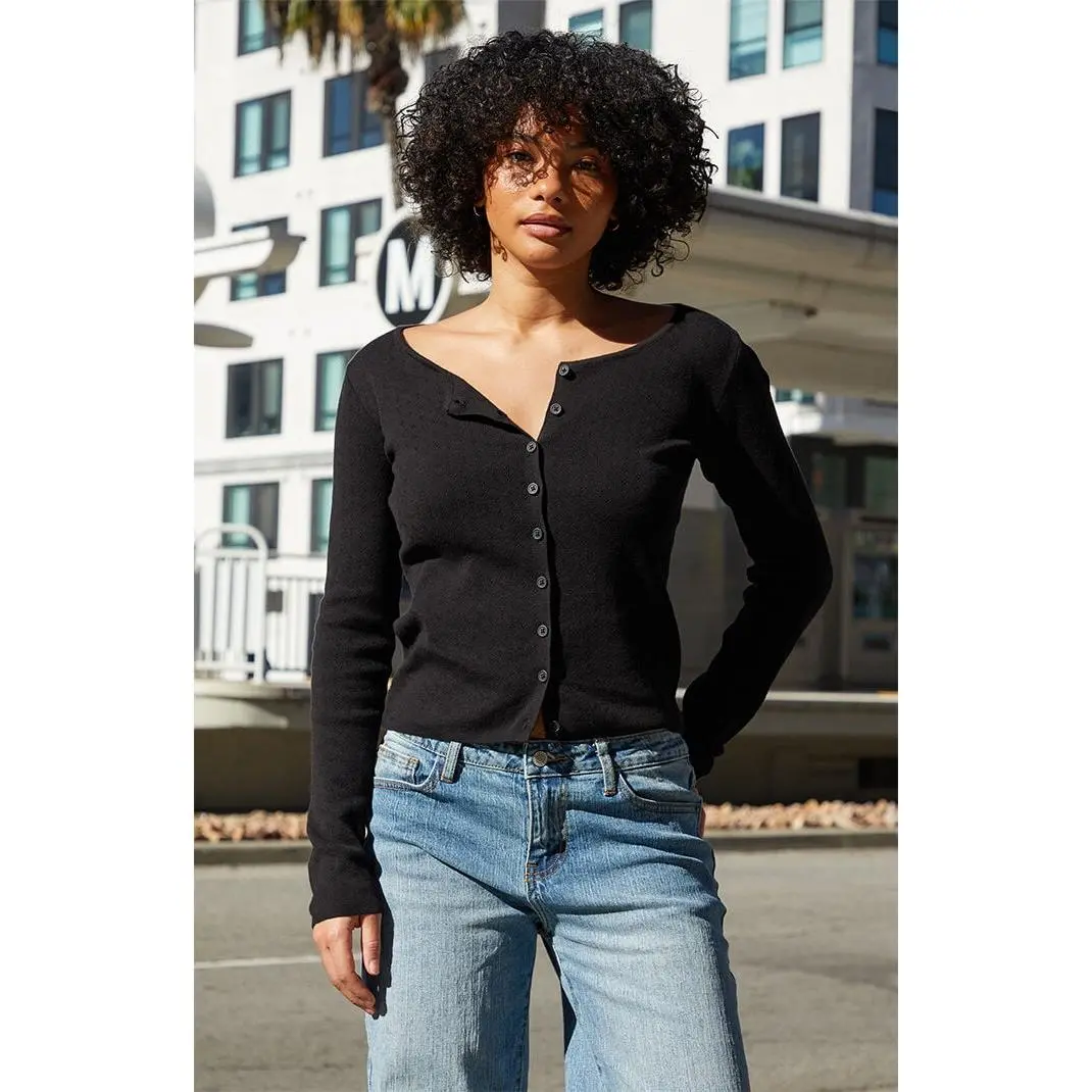 John Galt Women's Black Athelia Pointelle Cardigan