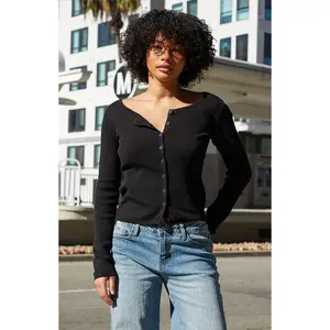 John Galt Women's Black Athelia Pointelle Cardigan