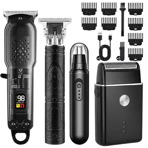 Men’s 3-in-1 Precision Grooming Kit – Cordless Hair Clipper Nose Trimmer Electric Shaver with Sharp Blades 8 Guide Combs & LED Display for Home Use