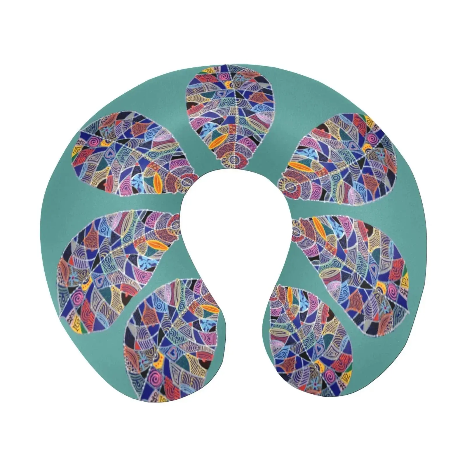 Fantasy Leaf Teal U-Shape Travel Pillow