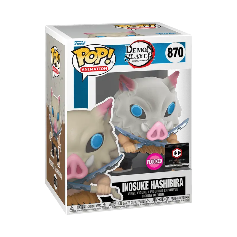 Funko Demon Slayer Inosuke Hashibira CC Exclusive Flocked Texture Vinyl Figurine #870, Collectible for Fans