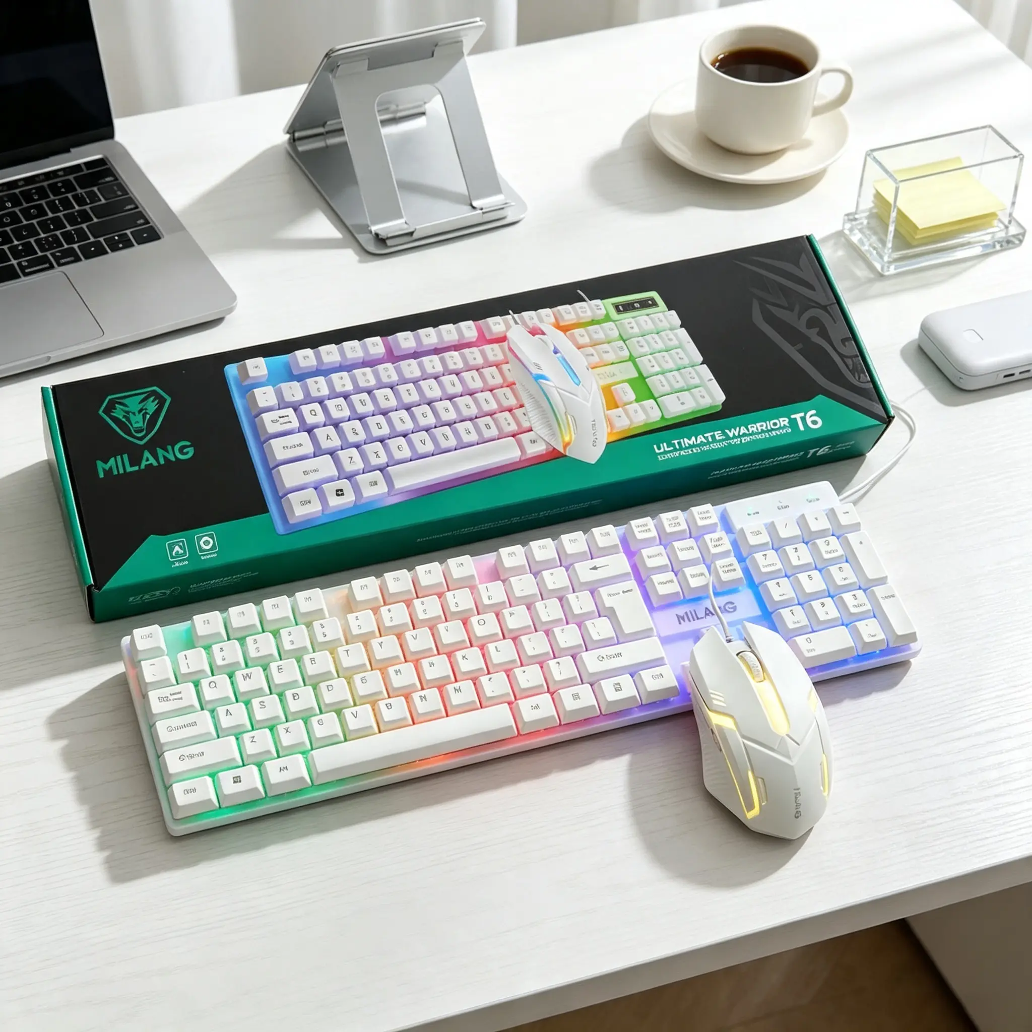 Wired Keyboard and Mouse Set, RGB Rainbow Backlit 104-Key Full-Size Gaming Keyboard with Ergonomic USB Wired Mouse, Plug-and-Play Durable ABS Keyboard and Mouse Combo, Suitable for PC Desktop and Laptop, Windows Office Home Gaming Daily Use
