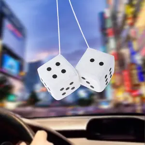 Non-Shedding Fuzzy Plush Dice, Classic Car Mirror Hanging Decor, Fuzzy Plush Car Ornament, Easy-Hang Rearview Mirror Dice, Car Hanging Decoration, Car Accessories, Aesthetic Car Accessory