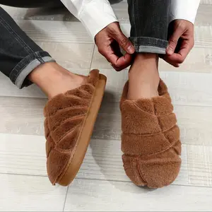 (New)Cozy Faux Rabbit Fur Slippers with Embroidered Mexican Concha Design, Plush Indoor Comfort Shoes for All Seasons