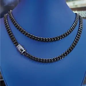 Black Color Stainless Steel Cuban Curb Link Chain Necklace 8mm 18-24", Fashion Jewelry for Female Males Men