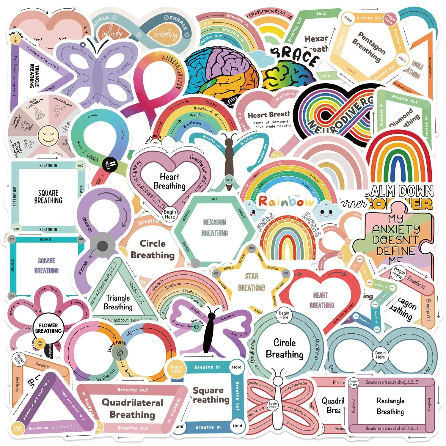 Cartoon Sensory Series Sticker, 50pcs/set Positive Information Sticker, Decorative Sticker for Scrapbook, Diary, Notebook, Water Bottle, Car, Ornaments, Sticker Sheets, Sticker Cards