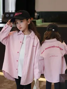 Girls' Pink Western Style Shirt Pure Cotton Comfortable for Spring and Autumn Children's Clothing
