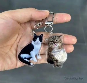 Custom Cat Keychain, Pet Portrait Keychain, Personalized Pet Photo Keychain