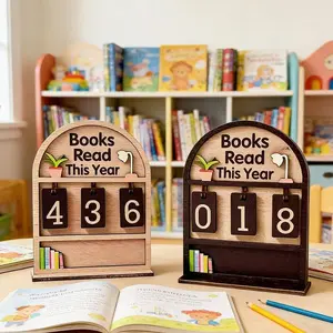Wooden Annual Reading Count Display Piece, Track Up to 999 Books, DIY Text with Base, Office Book Decor, Gift for Readers & Writers, Home Office Decor