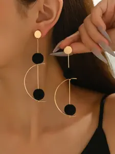 Women's Fashion Dangle Earrings, Geometric Round Discs with C-Shaped Line and Straight Ball Studs, Elegant Simple Design for Daily Wear