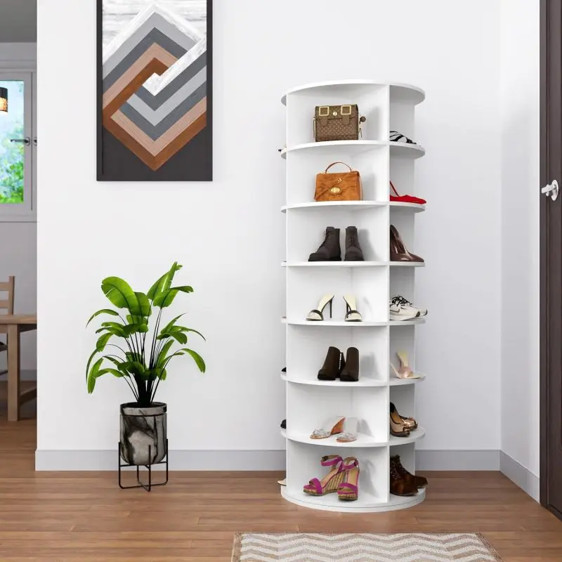 Bellemave 7-Tier Stable 360° Rotatable Round Solid Plastic Modern Shoe Organizer - Corner Shelf, 4-Bay, Multilayer Sneaker Display, Closet Organization, Small Room Ideas Indoor Storage Furniture
