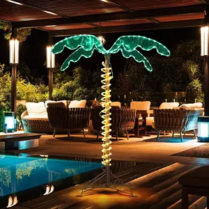Outvihome 7FT Lighted Palm Tree Christmas Tree, Outdoor for Outside Patio Pool Yard Holiday Decor, Artificial Light up with Lifelike Leaves and Rope LEDs