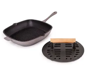 BergHOFF Neo 2P c Cast Iron 11" Grill Pan & Sl otted Steak Pre