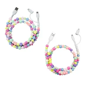 2 Pack Pearl Decorated Charging Cables USB C and Lightning Compatible Super Fast Charging 3 3ft Ideal for Women Multiple Colors Holiday Gift Beaded Charging Cable Fast Charging Cords