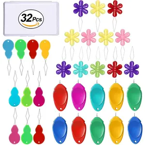 32 count  Threaders for Hand Sewing,3 Type Simple  Threaders,Plastic Wire Loop DIY  Threader Hand Machine Sewing Tool for Sewing Crafting with Clear Box