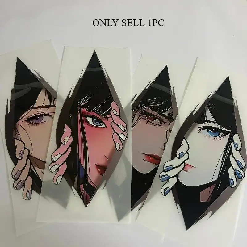 1PC Daily Anime Cyber Decor Sticker, Motorcycle stickers (for motorcycle helmet/subculture water bottle) Triangle Cut Girl Half-Face logo elements, add edgy anime cyber daily texture Decor sticker