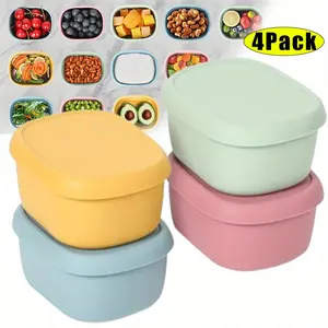 Set of 4 Food Storage Containers with Lids, Versatile Silicone Snack Container, Reusable Small Snack Container, Perfect Size for Snacks, Sauce/ dip, Yogurt, Oatmeal