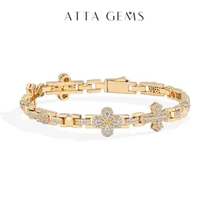 ATTAGEMS D VVS1 Color Lab-Created Moissanite Bracelet Flower Lucky 925 Sterling Silver Bracelets for Women Anniversary Party Gift Daily Wear Fine Jewelry B043