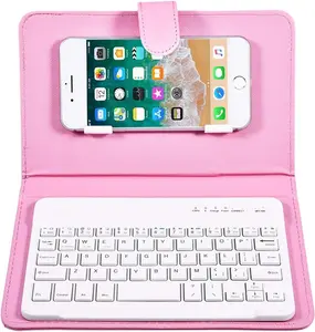 Portable  Keyboard with Leather Case Cover with for 4.5''-6.8'' iOS, Android and Windows  Phones, Detachable with Kickstand
