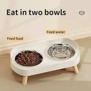 Double Bowl Design Pet Feeding Bowl, Anti-knock Cat Dog Drinking Water Feeding Basin, Pet Supplies for Indoor Outdoor Use