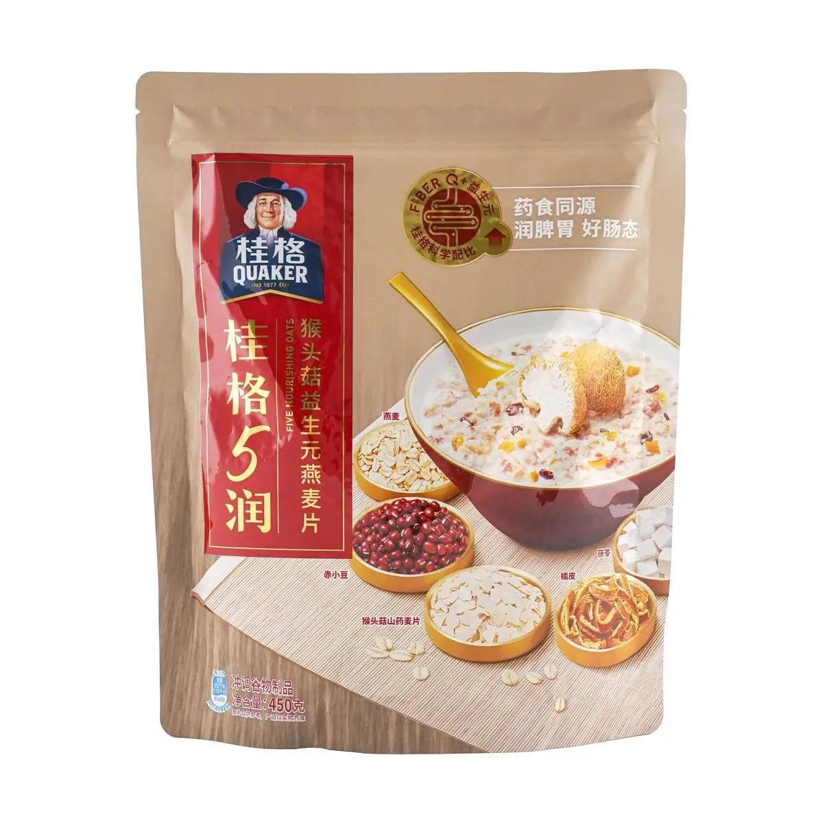 Quaker Monkey Head Mushroom Oat Cereal with Prebiotics - Instant Breakfast, Gut Health Support, 450g
