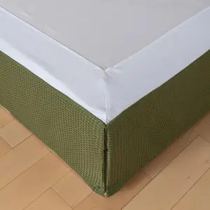 Queen Bed Skirt, Wrap Around Bed Skirt with Pleated Corner, 18 Inch Drop Pleated Waffle Weave Bedskirts, Anti-Slip, Microfiber, Green, 18'' Queen
